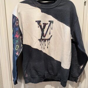 LV Black and White Crewneck with Multicolor Drip Logo